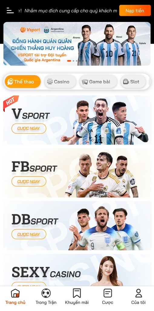 Giới thiệu tải app Vsport